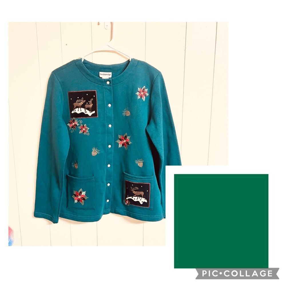 Breckenridge Christmas Snap Front Fleece Cardigan Sweater Size Smalll